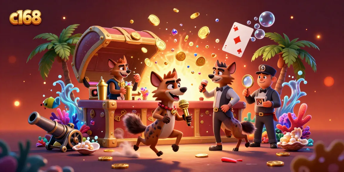 Experience the thrilling atmosphere of c168 casino with vibrant hyenas at a comedy club.