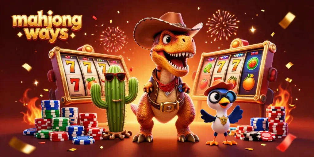 Menangkan permainan slot mahjong ways dengan karakter dinosaur dan elemen kasino yang menarik.