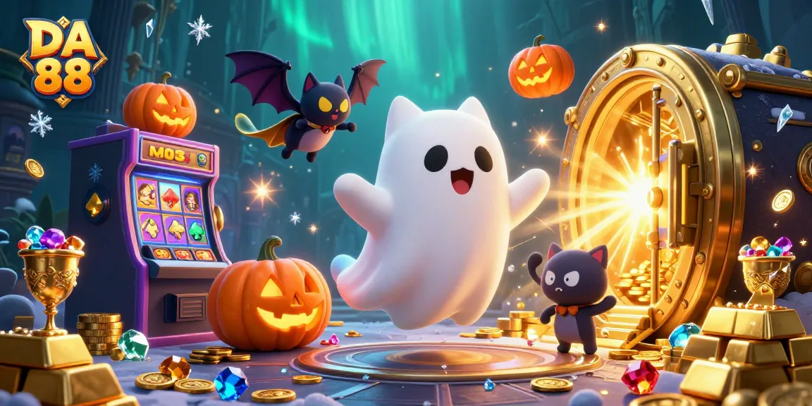 Engage with DA 88 in a vibrant haunted casino filled with glowing treasures and whimsical characters.