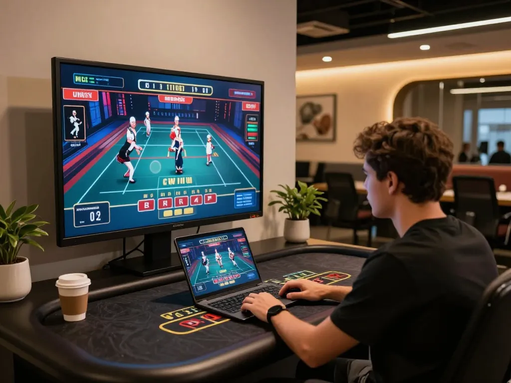 Play baccarat online at LC88 on a stylish gaming laptop while enjoying a cozy atmosphere