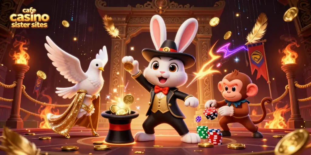 Engage in thrilling wins at cafe casino sister sites with a vibrant 3D illustration of gaming excitement.