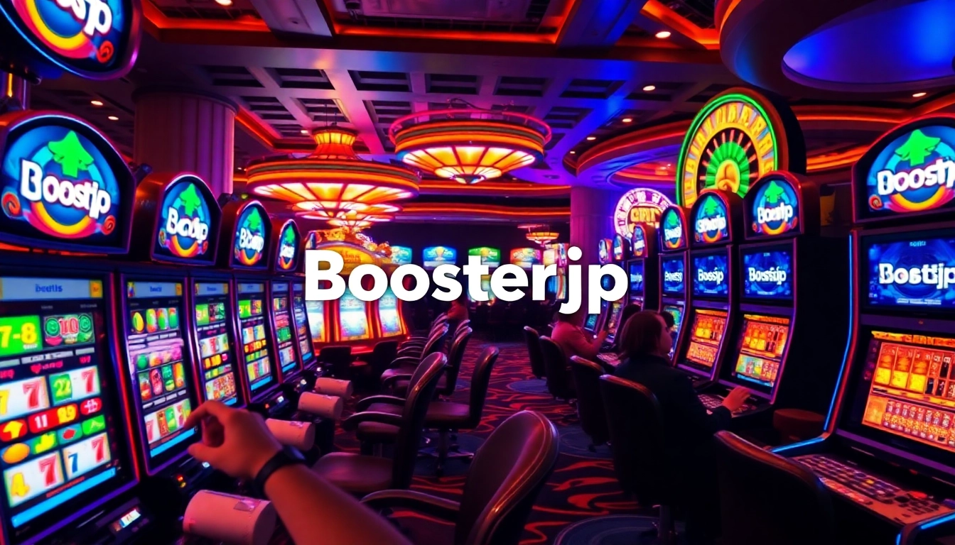 Players enjoy gaming excitement at Boosterjp slot machines under glowing casino lights.