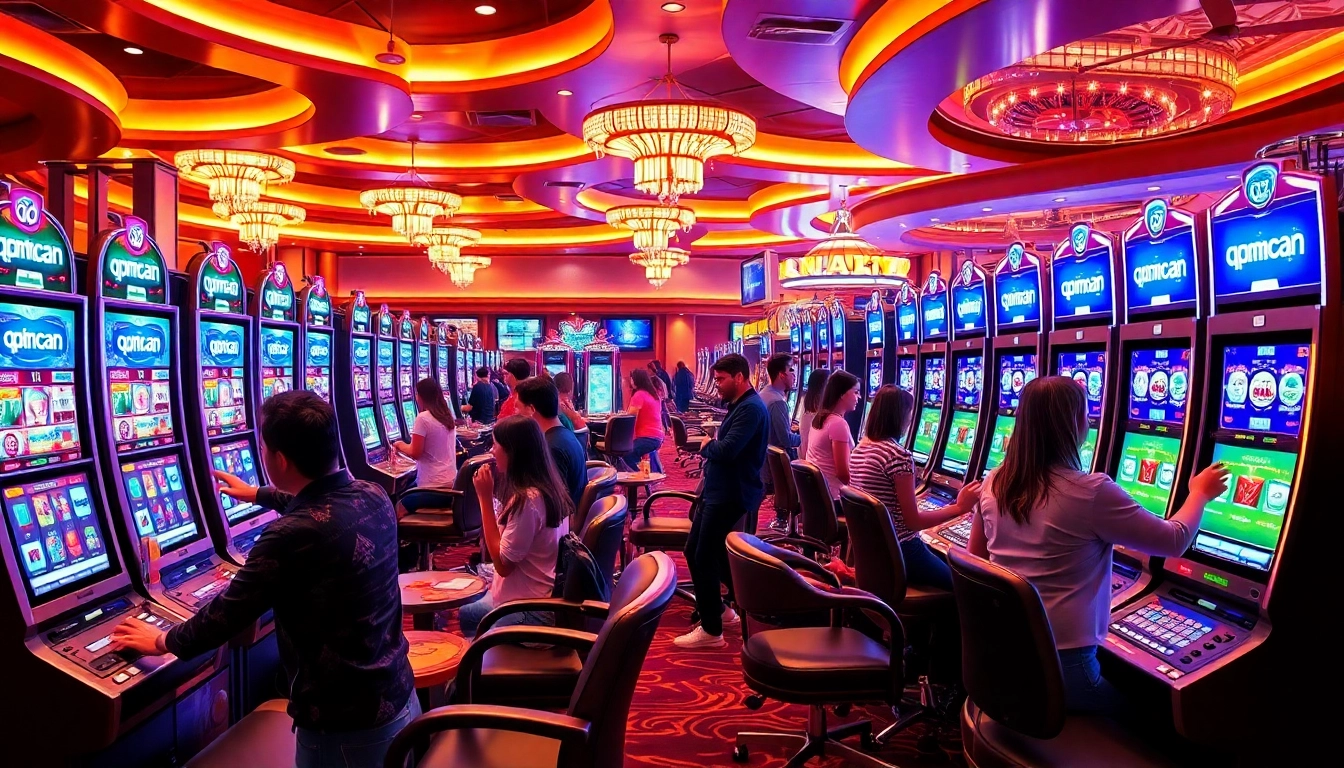 Engage with thrilling gameplay at qqmacan slots, showcasing vibrant casino dynamics and luxury.