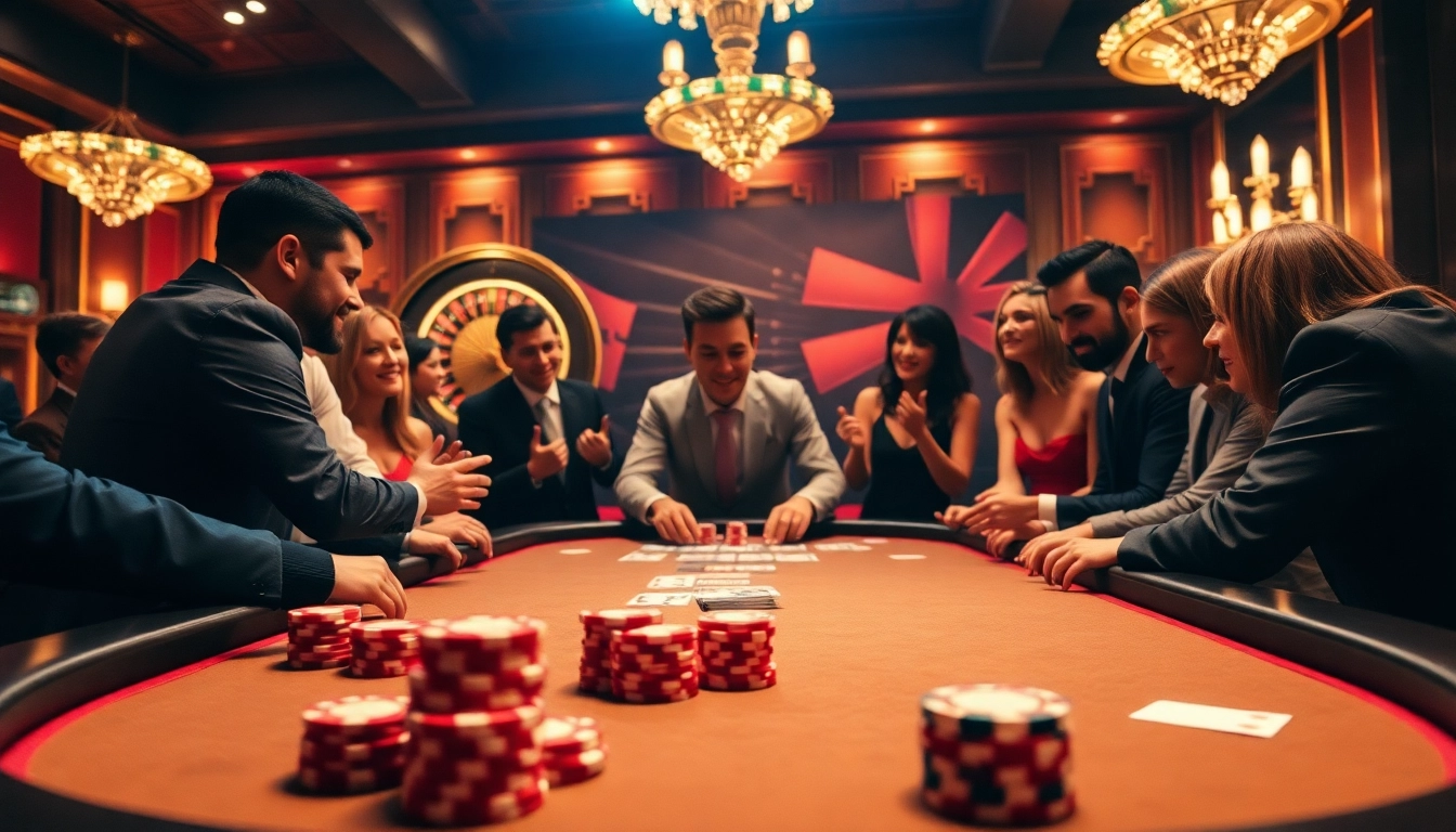 Thrilling poker scene at https://nohulive.one/ with players, chips, and cards in a luxurious casino setting.