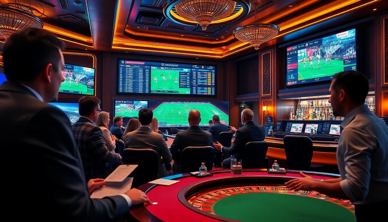 Techniques for successful football betting showcased in a lively casino environment.