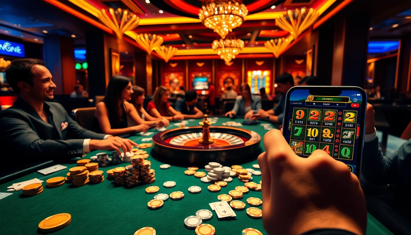 Gamblers enjoying the thrill of dinamit4d gaming at a luxurious casino table.