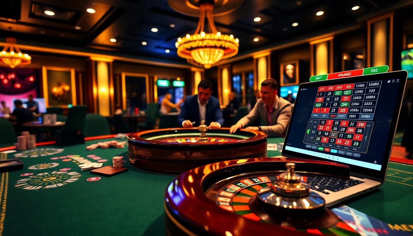 Engaging scene of gamblers enjoying a casino atmosphere while discussing 바이낸스 회원가입 and online platforms.