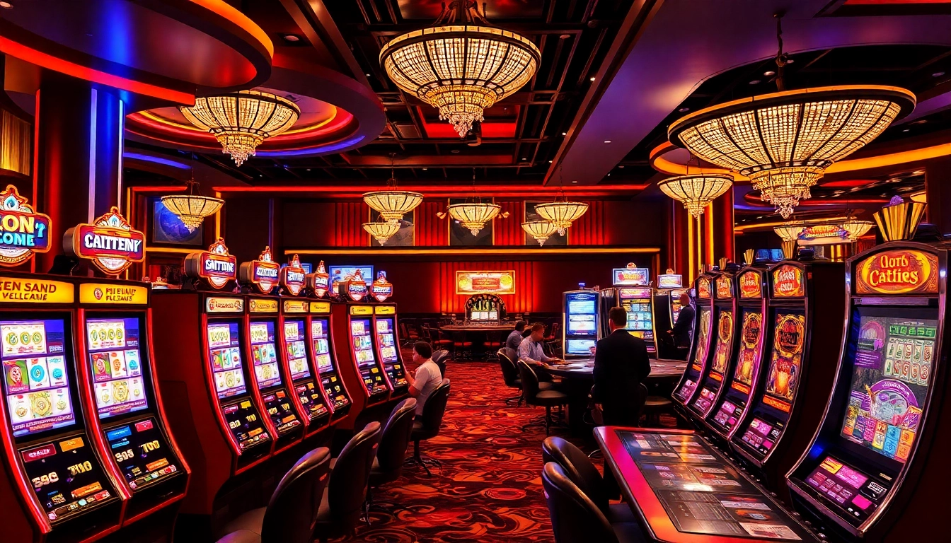 Players enjoying a thrilling experience at slot terpercaya machines in an upscale casino.