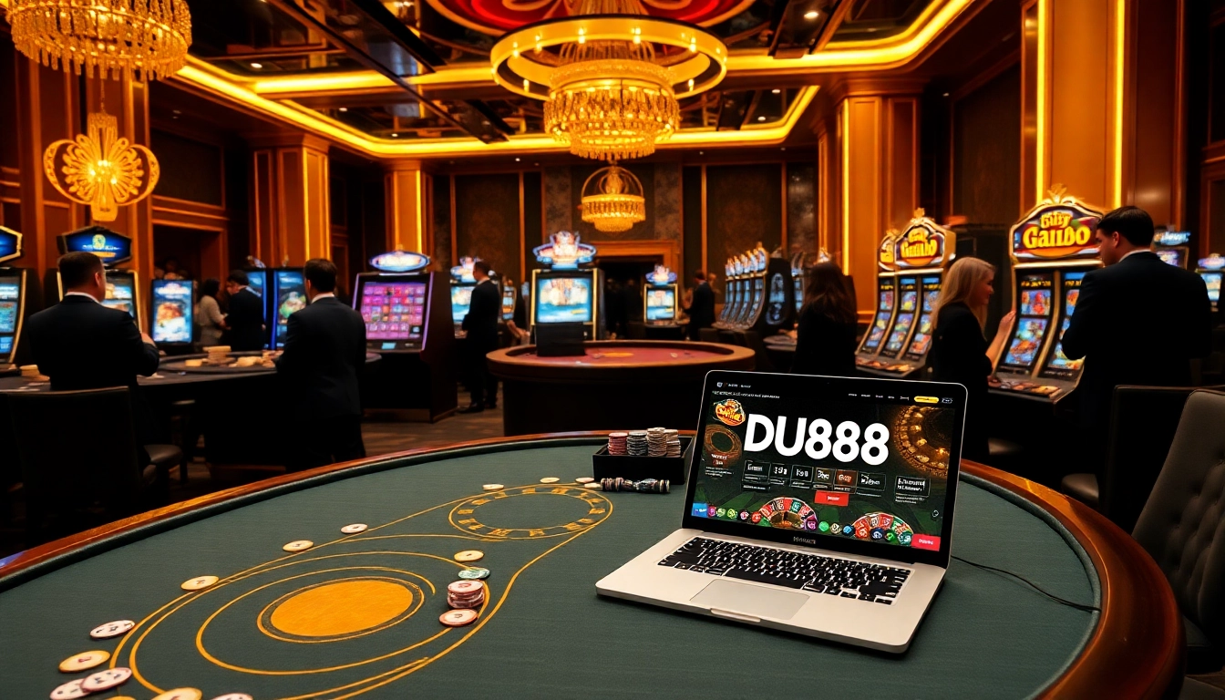 Experience luxurious gaming with DU88 at a vibrant online casino featuring elegant tables and exciting games.